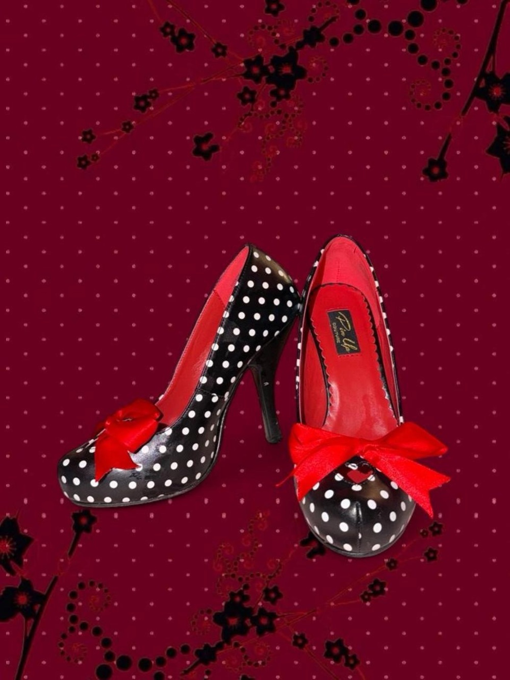 Red & Black Polka Dot Women’s Heels with Changeable Bow Colors